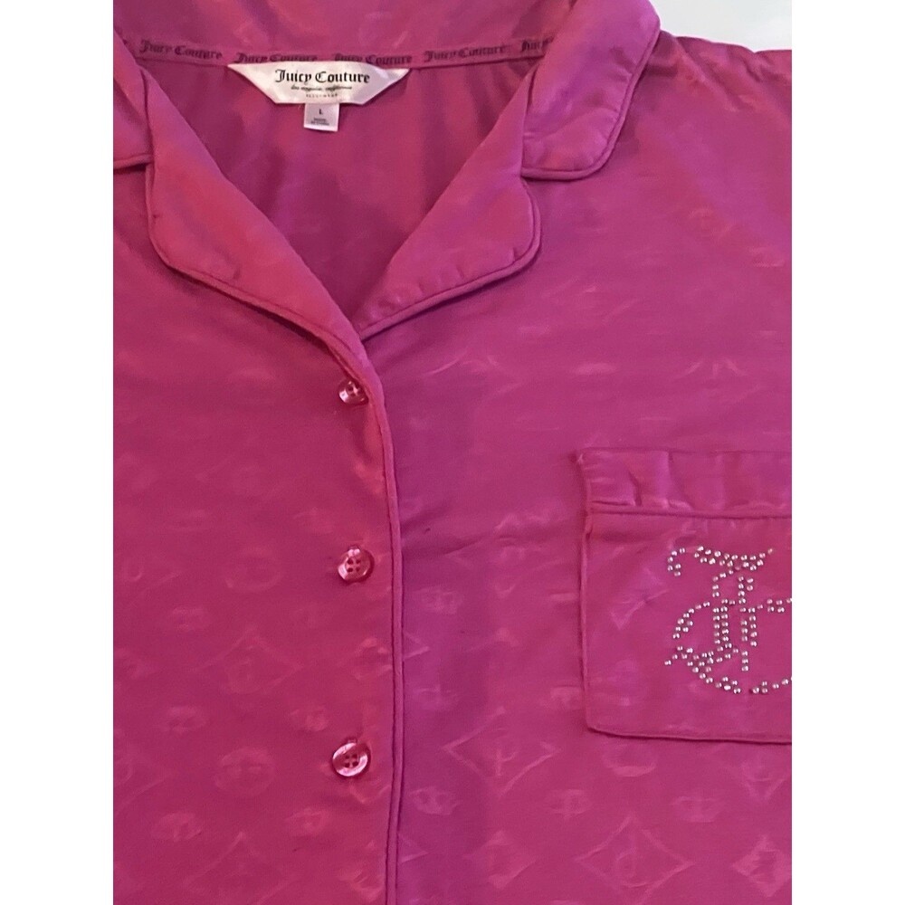 Juicy Couture 2pc Top Pants Pajamas Sz L Rhinestones Embossed Fairy Glam EUC - Picture 3 of 6